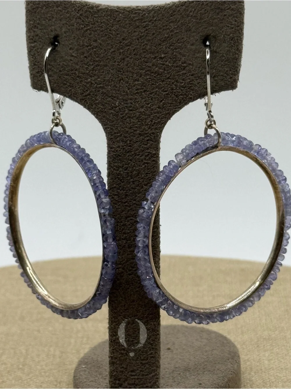 925 sterling silver tanzanite Bead Hoop Earrings